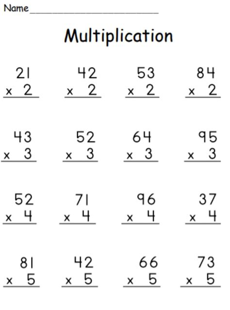 2 Digit by 1 Digit Multiplication Sheets .